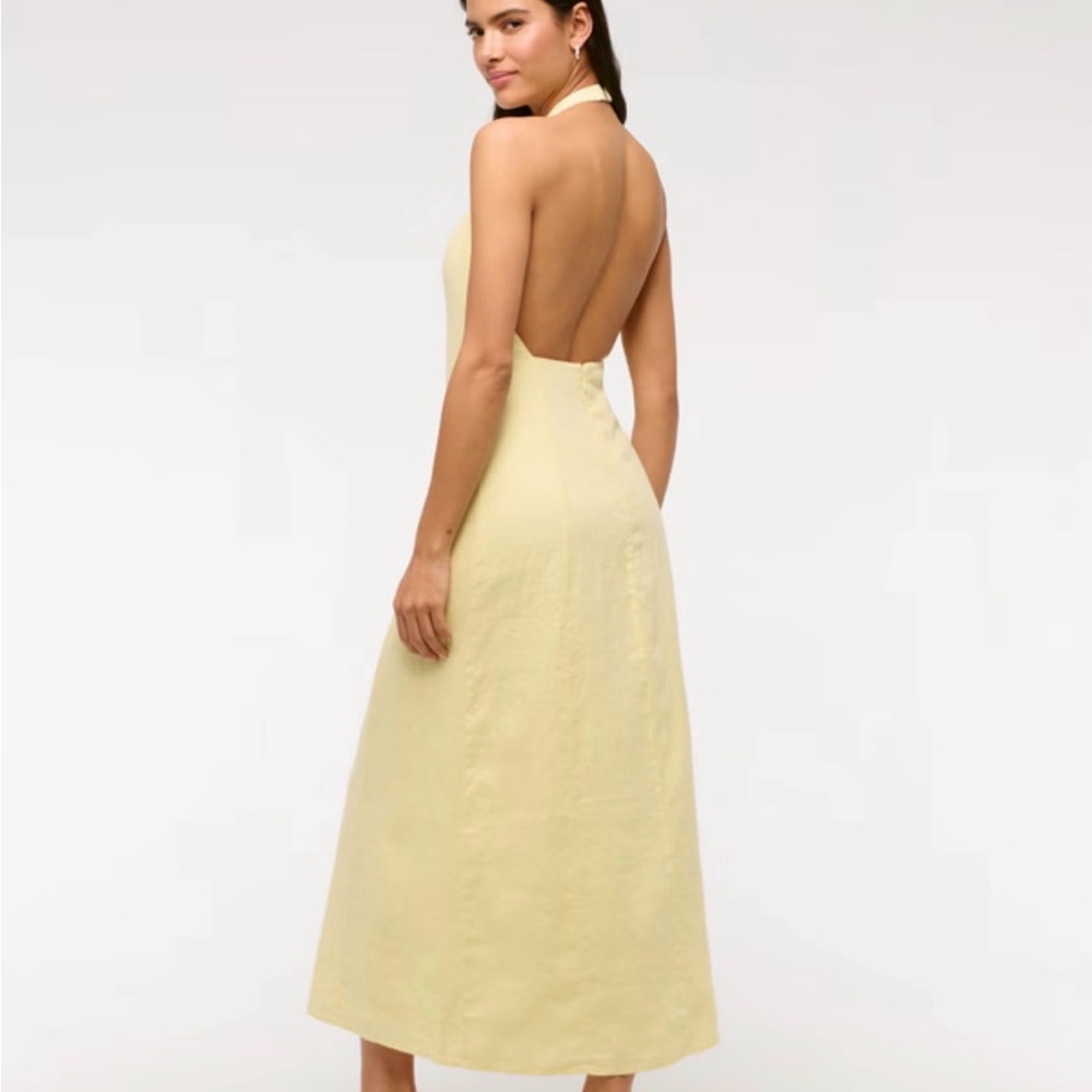 Abercrombie & Fitch 100% Linen Yellow Backless Halter Maxi Dress New With Tags